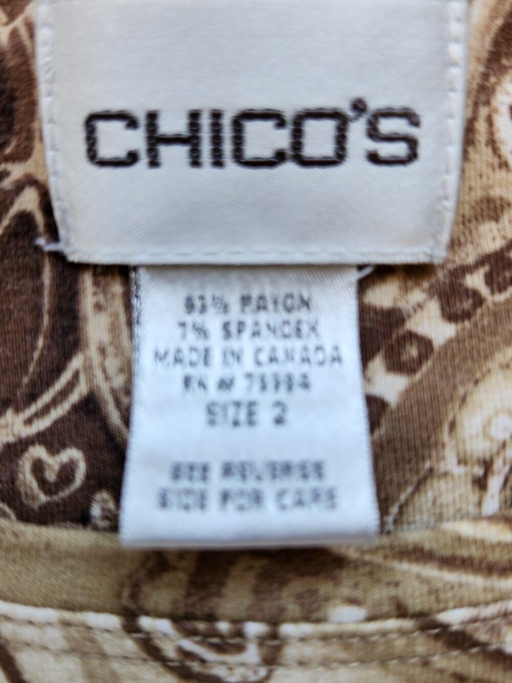 Chico's Women's Size 2/12-14 (L) Brown Paisley Print 3/4 Sleeve Round Neck Top - Picture 14 of 14
